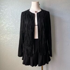 Kensie Black Fringe Jacket Faux Suede Boho Western Festival Cowgirl S
